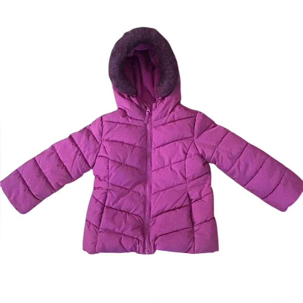 The Children’s Place Pink Puffer Jacket Faux Fur Hooded Winter Coat Toddler 3T